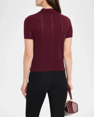 Neiman Marcus Pointelle-Knit Cashmere Polo | Thumbnail 3