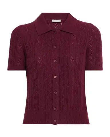 Neiman Marcus Pointelle-Knit Cashmere Polo | Thumbnail 1