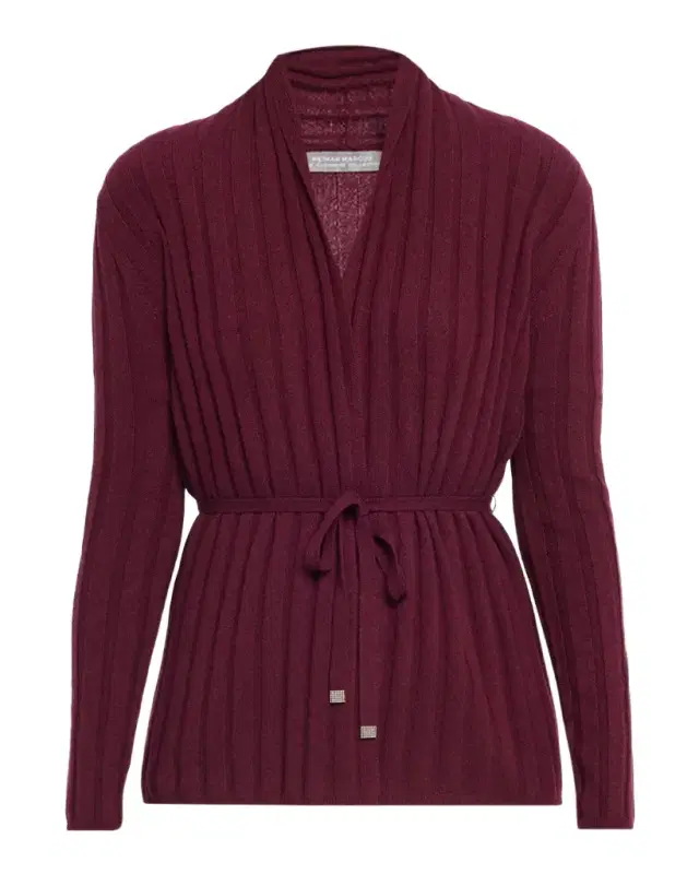 Neiman Marcus Cashmere Ribbed Wrap-Front Cardigan