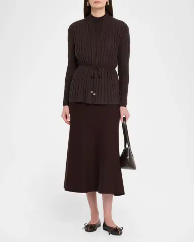 Neiman Marcus Cashmere Ribbed Wrap-Front Cardigan | Thumbnail 2 Neiman Marcus Cashmere Ribbed Wrap-Front Cardigan | Thumbnail 2