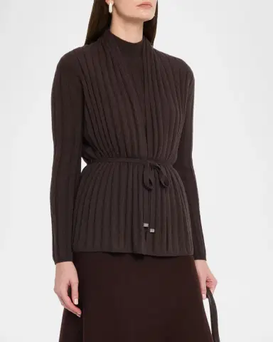 Neiman Marcus Cashmere Ribbed Wrap-Front Cardigan | Thumbnail 4 Neiman Marcus Cashmere Ribbed Wrap-Front Cardigan | Thumbnail 4