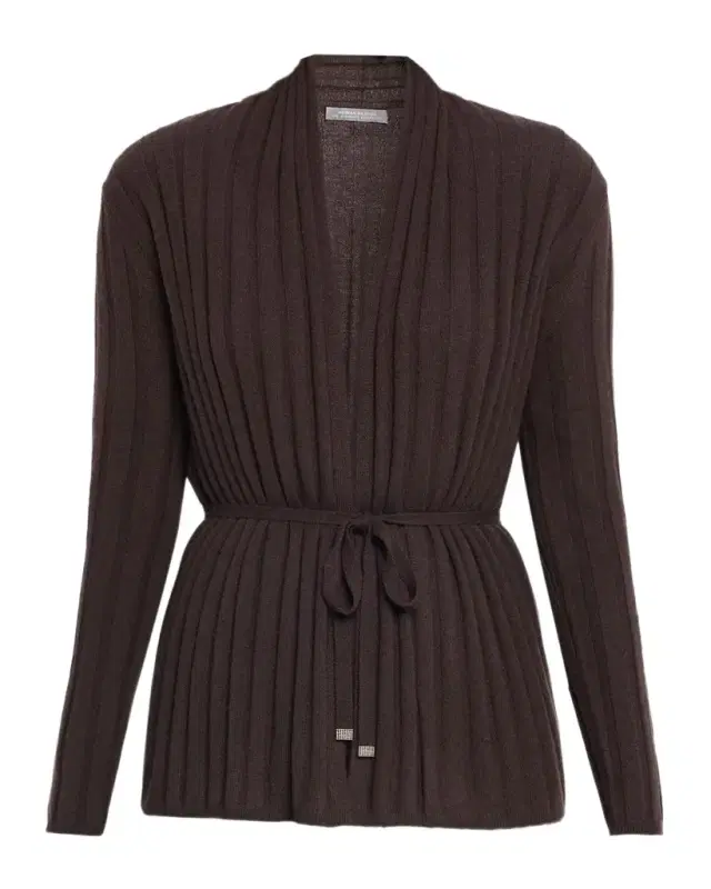 Neiman Marcus Cashmere Ribbed Wrap-Front Cardigan