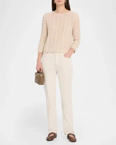 Neiman Marcus Pointelle Crewneck Cashmere Sweater | Thumbnail 2