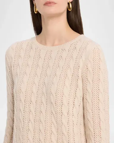 Neiman Marcus Pointelle Crewneck Cashmere Sweater | Thumbnail 5