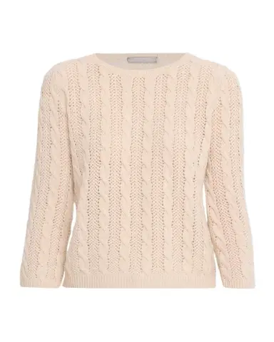 Neiman Marcus Pointelle Crewneck Cashmere Sweater | Thumbnail 1