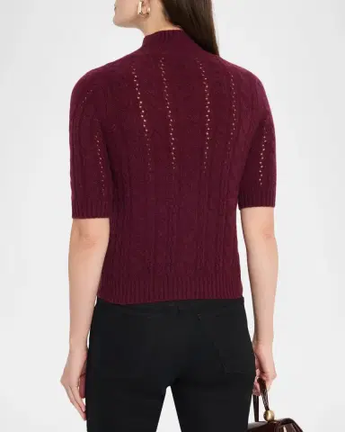 Neiman Marcus Cable-Knit Shrunken Cashmere Sweater | Thumbnail 3 Neiman Marcus Cable-Knit Shrunken Cashmere Sweater | Thumbnail 3