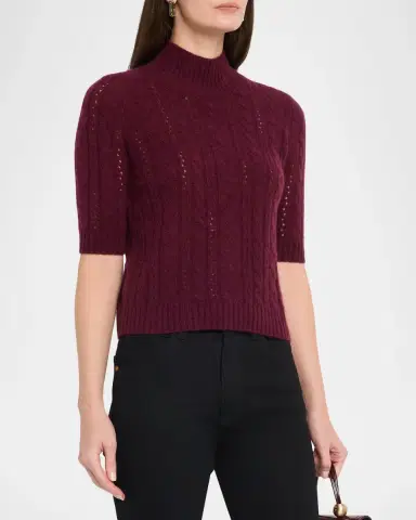 Neiman Marcus Cable-Knit Shrunken Cashmere Sweater | Thumbnail 4 Neiman Marcus Cable-Knit Shrunken Cashmere Sweater | Thumbnail 4
