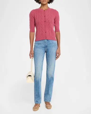 Neiman Marcus Cashmere Crewneck Cable-Knit Cardigan | Thumbnail 1