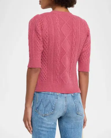 Neiman Marcus Cashmere Crewneck Cable-Knit Cardigan | Thumbnail 2