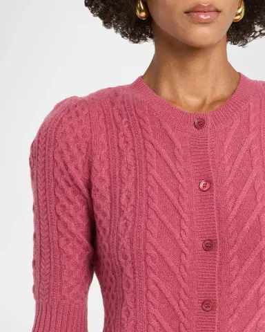 Neiman Marcus Cashmere Crewneck Cable-Knit Cardigan | Thumbnail 4