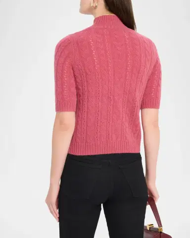 Neiman Marcus Cable-Knit Shrunken Cashmere Sweater | Thumbnail 3 Neiman Marcus Cable-Knit Shrunken Cashmere Sweater | Thumbnail 3