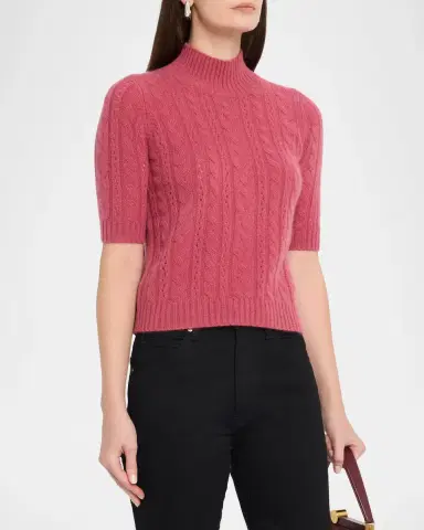 Neiman Marcus Cable-Knit Shrunken Cashmere Sweater | Thumbnail 4 Neiman Marcus Cable-Knit Shrunken Cashmere Sweater | Thumbnail 4