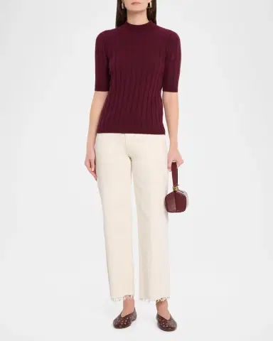 Neiman Marcus Ribbed Cashmere Elbow-Sleeve Sweater | Thumbnail 2 Neiman Marcus Ribbed Cashmere Elbow-Sleeve Sweater | Thumbnail 2