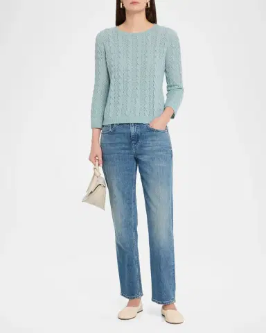 Neiman Marcus Pointelle Crewneck Cashmere Sweater | Thumbnail 2 Neiman Marcus Pointelle Crewneck Cashmere Sweater | Thumbnail 2