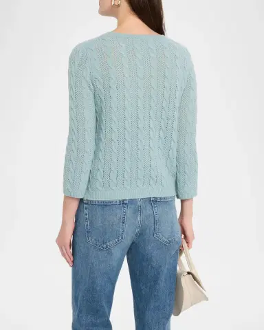 Neiman Marcus Pointelle Crewneck Cashmere Sweater | Thumbnail 3 Neiman Marcus Pointelle Crewneck Cashmere Sweater | Thumbnail 3