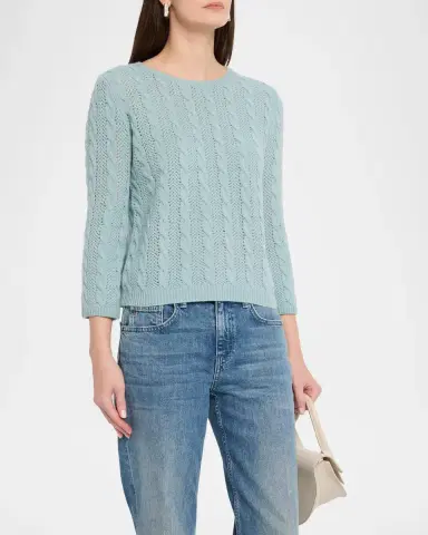 Neiman Marcus Pointelle Crewneck Cashmere Sweater | Thumbnail 4 Neiman Marcus Pointelle Crewneck Cashmere Sweater | Thumbnail 4