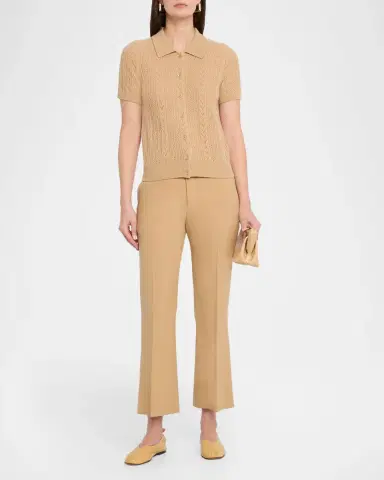 Neiman Marcus Pointelle-Knit Cashmere Polo | Thumbnail 2