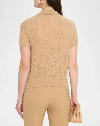 Neiman Marcus Pointelle-Knit Cashmere Polo | Thumbnail 3