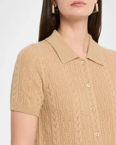 Neiman Marcus Pointelle-Knit Cashmere Polo | Thumbnail 5