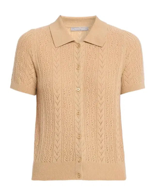 Neiman Marcus Pointelle-Knit Cashmere Polo