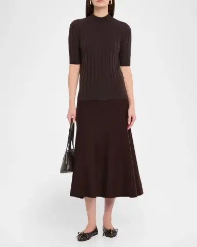 Neiman Marcus Ribbed Cashmere Elbow-Sleeve Sweater | Thumbnail 2 Neiman Marcus Ribbed Cashmere Elbow-Sleeve Sweater | Thumbnail 2