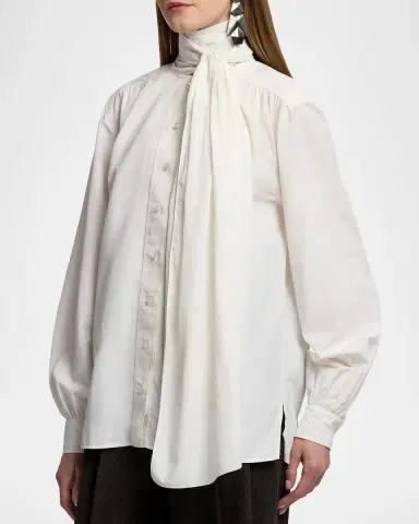 Ralph Lauren Collection Dara Tie-Neck Poplin Blouse | Thumbnail 6