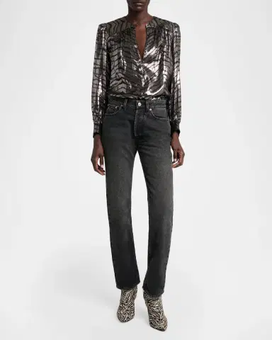 Isabel Marant Farali Metallic Tiger-Print Silk Gathered Blouse | Thumbnail 2 Isabel Marant Farali Metallic Tiger-Print Silk Gathered Blouse | Thumbnail 2