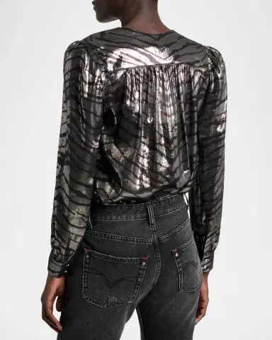 Isabel Marant Farali Metallic Tiger-Print Silk Gathered Blouse | Thumbnail 3 Isabel Marant Farali Metallic Tiger-Print Silk Gathered Blouse | Thumbnail 3