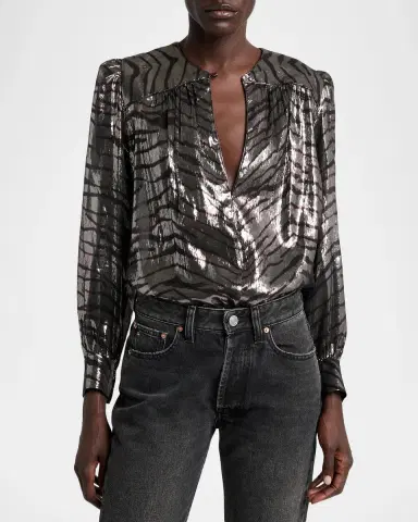 Isabel Marant Farali Metallic Tiger-Print Silk Gathered Blouse | Thumbnail 4 Isabel Marant Farali Metallic Tiger-Print Silk Gathered Blouse | Thumbnail 4