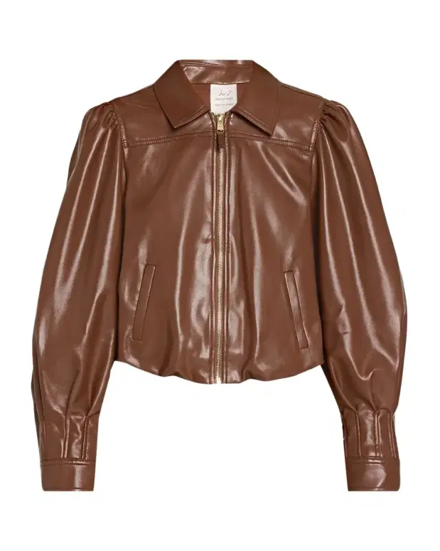 Vegan Leather Puff-Sleeve Jacket