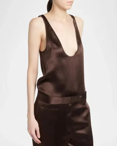 Tom Ford Plunging Scoop-Neck Silk Tank Top | Thumbnail 4