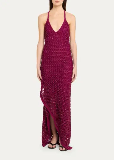 Diotima Riki Crystal Crochet Knit Halter Maxi Dress | Thumbnail 6