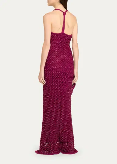 Diotima Riki Crystal Crochet Knit Halter Maxi Dress | Thumbnail 7