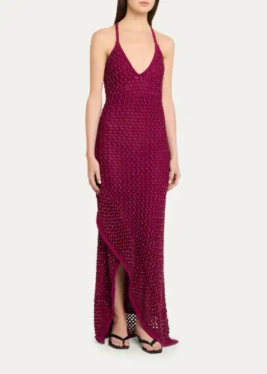 Diotima Riki Crystal Crochet Knit Halter Maxi Dress | Thumbnail 8