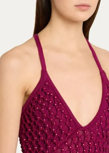 Diotima Riki Crystal Crochet Knit Halter Maxi Dress | Thumbnail 9