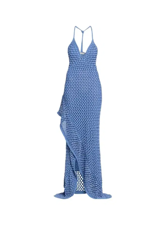 Diotima Riki Crystal Crochet Knit Halter Maxi Dress