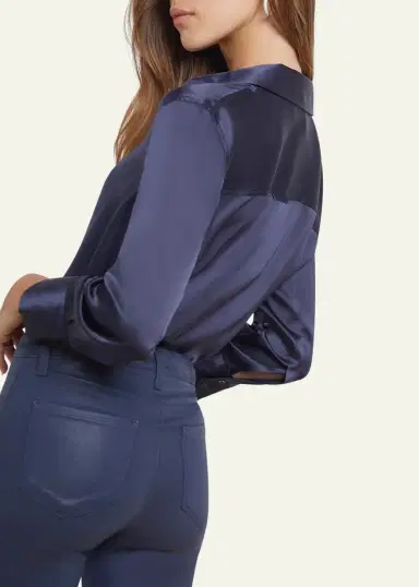 L'Agence Dani Silk Satin 3/4-Sleeve Button-Down Blouse | Thumbnail 11 L'Agence Dani Silk Satin 3/4-Sleeve Button-Down Blouse | Thumbnail 11