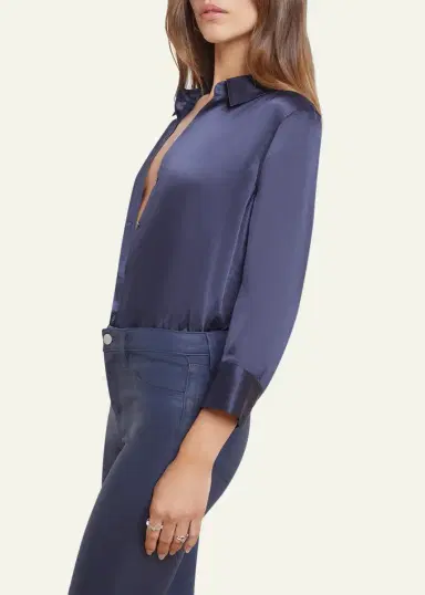 L'Agence Dani Silk Satin 3/4-Sleeve Button-Down Blouse | Thumbnail 12 L'Agence Dani Silk Satin 3/4-Sleeve Button-Down Blouse | Thumbnail 12