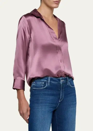 L'Agence Dani Silk Satin 3/4-Sleeve Button-Down Blouse | Thumbnail 21 L'Agence Dani Silk Satin 3/4-Sleeve Button-Down Blouse | Thumbnail 21