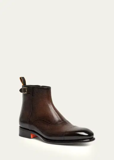 Santoni Men's Ira Grained Leather Cap-Toe Side-Zip Ankle Boots | Thumbnail 2 Santoni Men's Ira Grained Leather Cap-Toe Side-Zip Ankle Boots | Thumbnail 2