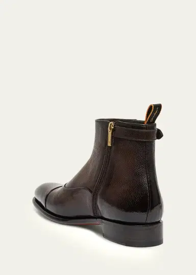 Santoni Men's Ira Grained Leather Cap-Toe Side-Zip Ankle Boots | Thumbnail 3 Santoni Men's Ira Grained Leather Cap-Toe Side-Zip Ankle Boots | Thumbnail 3