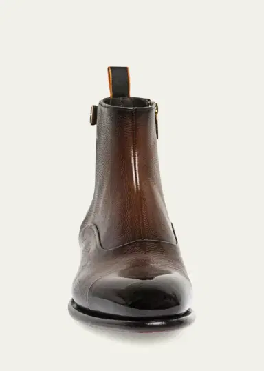 Santoni Men's Ira Grained Leather Cap-Toe Side-Zip Ankle Boots | Thumbnail 4 Santoni Men's Ira Grained Leather Cap-Toe Side-Zip Ankle Boots | Thumbnail 4