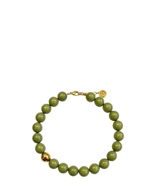 ben-amun Green Jade Resin Bead Necklace