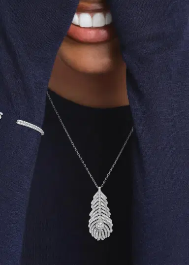 Boucheron Plume De Paon 18K White Gold & 1.34 TCW Diamond Peacock Feather Pendant Necklace | Thumbnail 2