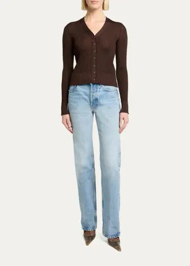Saint Laurent Cassandre YSL Ribbed V-Neck Cardigan | Thumbnail 2 Saint Laurent Cassandre YSL Ribbed V-Neck Cardigan | Thumbnail 2