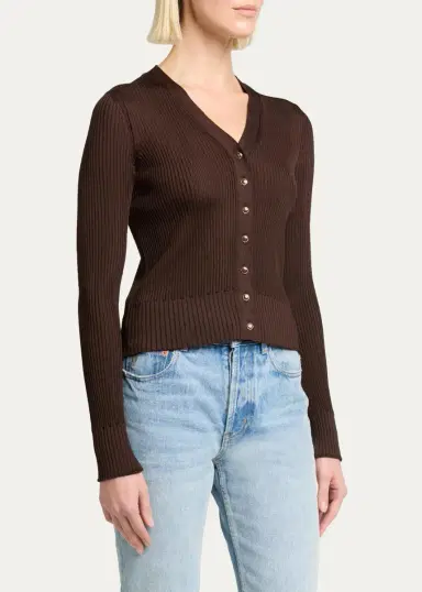 Saint Laurent Cassandre YSL Ribbed V-Neck Cardigan | Thumbnail 4 Saint Laurent Cassandre YSL Ribbed V-Neck Cardigan | Thumbnail 4