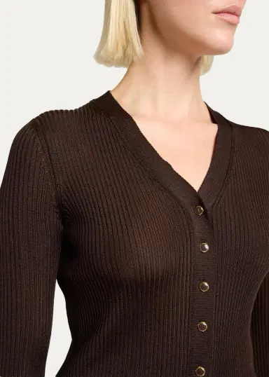 Saint Laurent Cassandre YSL Ribbed V-Neck Cardigan | Thumbnail 5 Saint Laurent Cassandre YSL Ribbed V-Neck Cardigan | Thumbnail 5