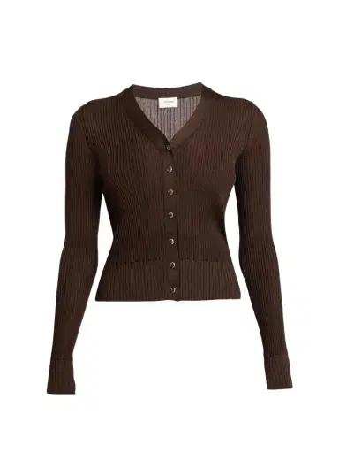 Saint Laurent Cassandre YSL Ribbed V-Neck Cardigan | Thumbnail 1 Saint Laurent Cassandre YSL Ribbed V-Neck Cardigan | Thumbnail 1