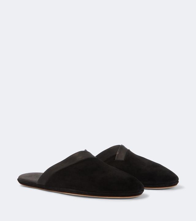 John Lobb Leather-trimmed suede slippers