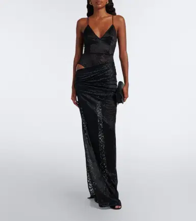 Alex Perry Draped leopard-print lace maxi dress | Thumbnail 5
